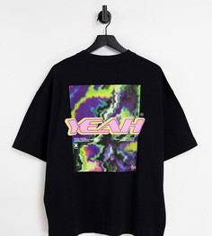 Черная oversized-футболка из пике с принтом на спине COLLUSION Unisex-Черный