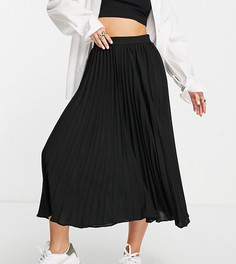 Плиссированная юбка миди черного цвета ASOS DESIGN Petite-Черный цвет