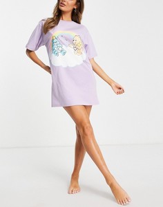 Сиреневая футболка для сна с принтом «Заботливых мишек» ASOS DESIGN-Фиолетовый цвет