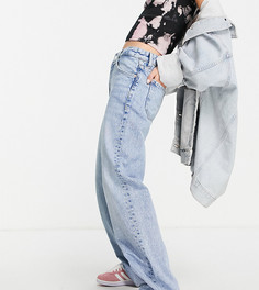 Винтажно-голубые свободные джинсы в стиле 90-х Bershka Petite-Голубой