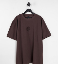 Коричневая футболка классического кроя из вафельного трикотажа River Island Big & Tall-Коричневый цвет