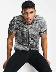Черная футболка классического кроя с принтом банданы River Island-Черный цвет