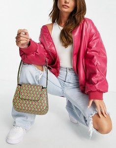 Изогнутая сумка на плечо с откидным клапаном и геометрическим принтом ASOS DESIGN-Разноцветный