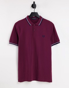 Бордовая футболка-поло с двойным кантом голубого и темно-синего цвета Fred Perry-Красный