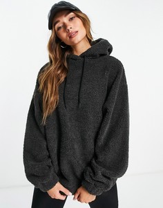 Угольный флисовый oversized-худи из искусственного меха ASOS DESIGN-Серый