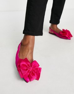 Розовые атласные балетки с бантиком ASOS DESIGN TTYA-Розовый цвет