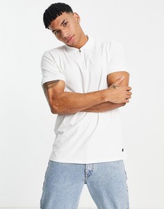 Белая футболка поло на молнии с воротником в рубчик Jack & Jones Premium-Белый