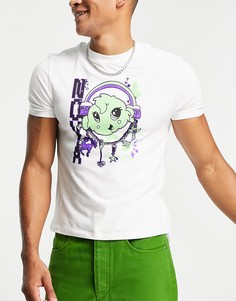 Белая футболка облегающего кроя с мультяшным принтом ASOS DESIGN-Белый
