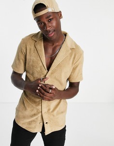 Светло-бежевая махровая рубашка с короткими рукавами и отложным воротником (от комплекта) New Look-Светло-бежевый