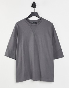 Черная выбеленная oversized-футболка из плотного трикотажа с треугольной вставкой ASOS DESIGN-Черный цвет