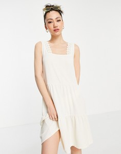 Кремовое ярусное платье мини с кружевом Vero Moda-Белый