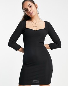 Черное платье мини в рубчик с вырезом сердечком Miss Selfridge-Черный цвет