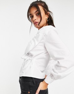 Блузка цвета слоновой кости с запахом и оборками Miss Selfridge-Белый