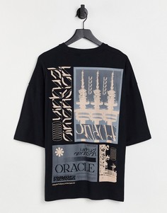 Черная oversized-футболка из смесового органического хлопка с графическим принтом на спине ASOS DESIGN-Черный цвет