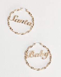 Золотистые нарядные серьги-кольца с дизайном "Santa Baby" ASOS DESIGN-Золотистый