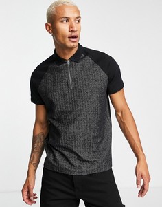 Фактурная футболка поло черного цвета с короткой молнией ASOS DESIGN-Черный цвет
