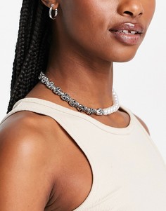 Серебристое ожерелье с черепами и искусственным жемчугом ASOS DESIGN-Серебряный
