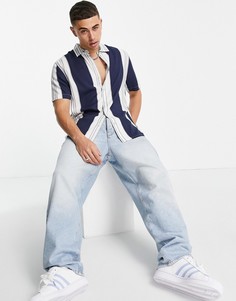 Рубашка в белую и синюю полоску Topman-Темно-синий