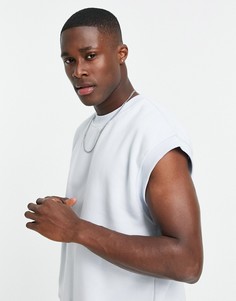 Голубой oversized-свитшот без рукавов Topman