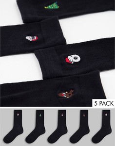 Набор из 5 пар черных новогодних носков Brave Soul-Черный цвет
