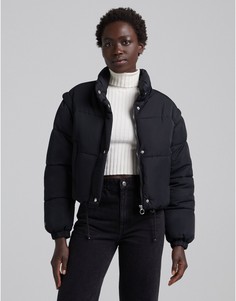Черная короткая дутая куртка Bershka-Черный цвет
