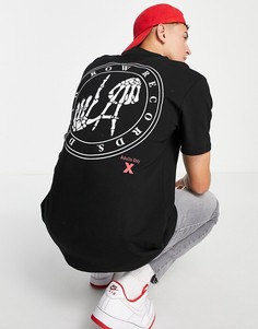 Черная oversized-футболка с принтом в виде костей и надписи "Death Row" спереди и сзади Topman-Черный цвет