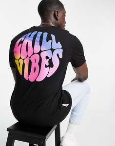 Черная футболка с принтом "Chill Vibes" на спине Bershka-Черный