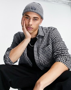 Серая вязаная шапка-бини с нашивкой-логотипом Jack & Jones-Серый