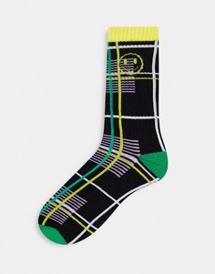 Спортивные носки в шотландскую клетку со смайликом ASOS DESIGN-Разноцветный