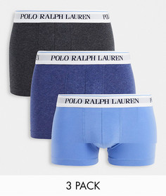 Комплект из 3 боксеров-брифов с поясом с логотипом синего меланжевого / голубого цветов Polo Ralph Lauren-Голубой