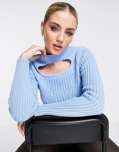 Голубой джемпер крупной вязки в рубчик с декоративным вырезом ASOS DESIGN