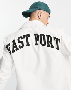 Рубашка навыпуск цвета экрю классического кроя с надписью east port River Island-Светло-бежевый цвет