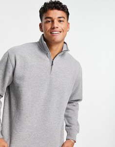 Серый меланжевый свитшот на короткой молнии от комплекта Topman
