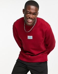 Бордовый свитшот с нашивкой из ткани Topman-Красный