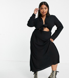 Черное платье-рубашка миди с вырезом и декоративным узлом спереди ASOS DESIGN Curve-Черный цвет