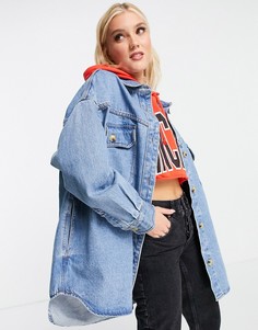 Голубая джинсовая куртка-рубашка в стиле oversized Maison Scotch-Голубой