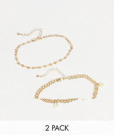 Набор из 2 золотистых браслетов для ноги с подвесками в виде ромашек Pieces-Золотистый