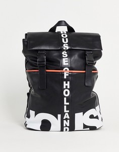 Черный рюкзак с откидным клапаном на застежке и логотипом House of Holland-Черный цвет