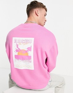 Oversized-свитшот розового цвета с принтом японского пейзажа ASOS DESIGN-Розовый цвет