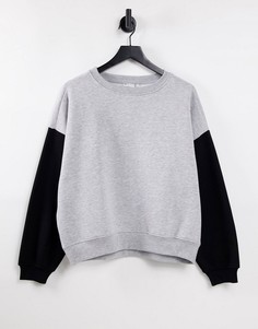 Серый меланжевый свитшот-кокон с контрастными рукавами ASOS DESIGN