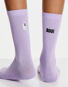 Сиреневые длинные носки с вышивкой ASOS DESIGN Halloween-Фиолетовый цвет