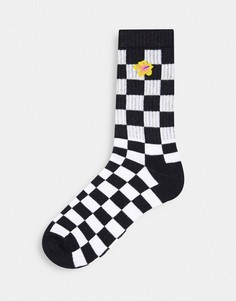 Спортивные носки в шахматную клетку с вышивкой цветка ASOS DESIGN-Разноцветный