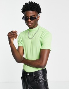 Лаймовая облегающая футболка с высоким воротом в рубчик ASOS DESIGN-Зеленый цвет