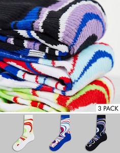 Набор из 3 пар спортивных носков с волнообразным узором ASOS DESIGN-Разноцветный