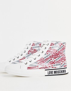 Высокие белые кроссовки с несколькими разноцветными логотипами Love Moschino-Белый
