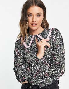 Топ с длинными рукавами и воротником с принтом Miss Selfridge-Разноцветный