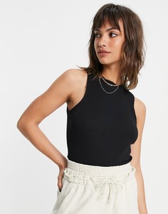 Майка черного цвета в рубчик с высоким воротом из органического хлопка Vero Moda Aware-Черный цвет