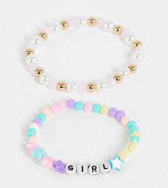 Эксклюзивный набор из 2 разноцветных браслетов из бусин для девочек Pieces-Разноцветный