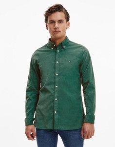 Синяя вельветовая рубашка узкого кроя с логотипом Tommy Hilfiger-Голубой