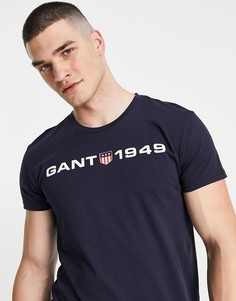 Темно-синяя футболка для дома с логотипом на груди GANT-Темно-синий